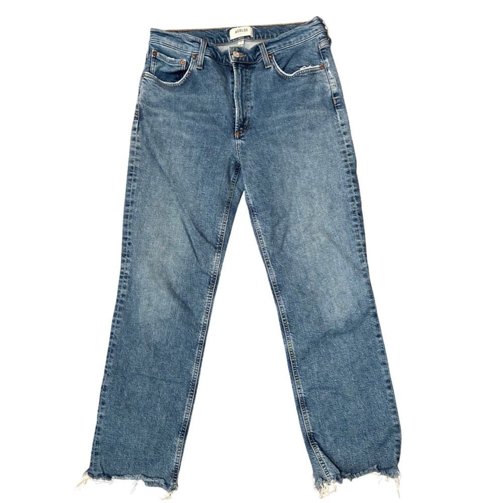 AGOLDE Kye Mid Rise Straight Leg Jeans Blue Raw Hem A9100-3026 Size 29